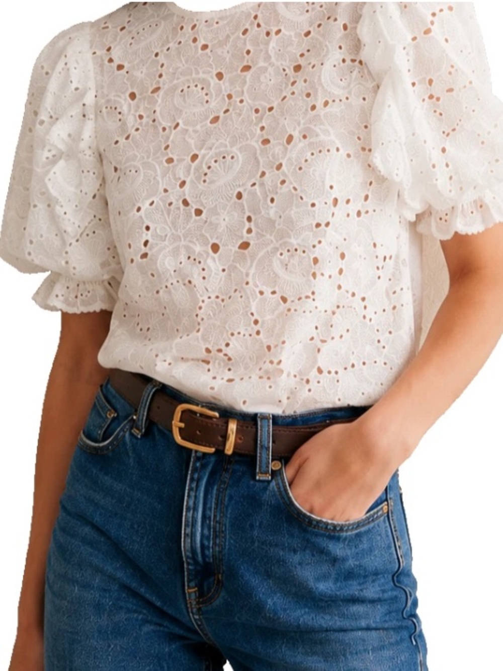 Gorgeous $250 SEZANE Blouse Embroidered Eyelet Lace Ecru